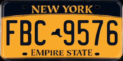 NY license plate FBC9576