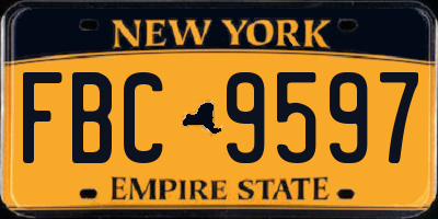NY license plate FBC9597