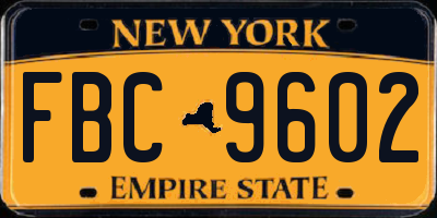 NY license plate FBC9602
