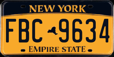 NY license plate FBC9634