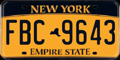 NY license plate FBC9643