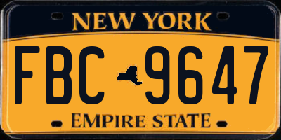 NY license plate FBC9647