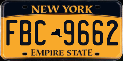 NY license plate FBC9662