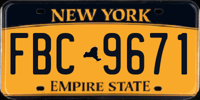 NY license plate FBC9671