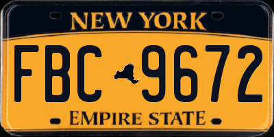 NY license plate FBC9672