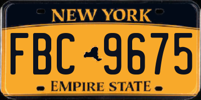 NY license plate FBC9675