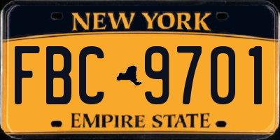 NY license plate FBC9701