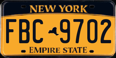 NY license plate FBC9702