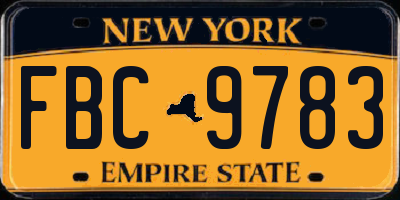 NY license plate FBC9783