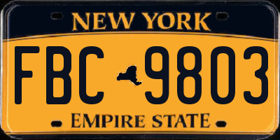 NY license plate FBC9803