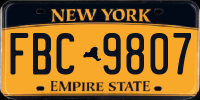 NY license plate FBC9807