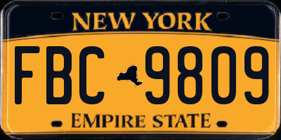 NY license plate FBC9809