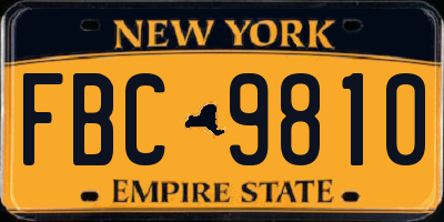 NY license plate FBC9810