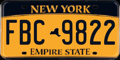 NY license plate FBC9822