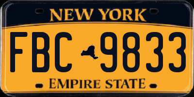 NY license plate FBC9833