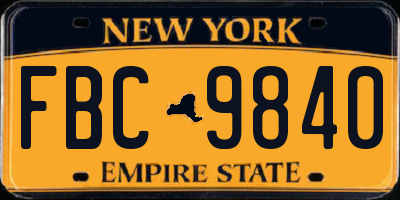 NY license plate FBC9840