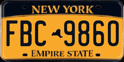NY license plate FBC9860