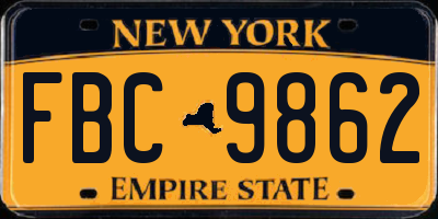 NY license plate FBC9862