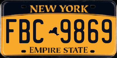 NY license plate FBC9869