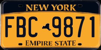 NY license plate FBC9871