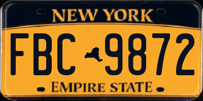 NY license plate FBC9872