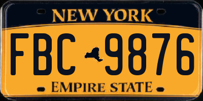 NY license plate FBC9876