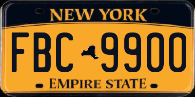 NY license plate FBC9900