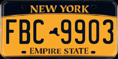 NY license plate FBC9903