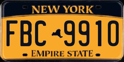 NY license plate FBC9910