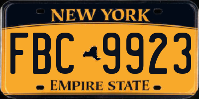 NY license plate FBC9923