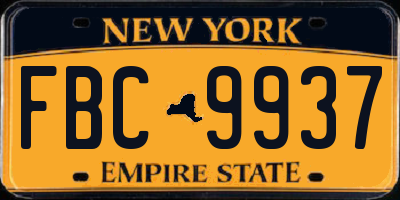 NY license plate FBC9937