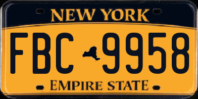 NY license plate FBC9958
