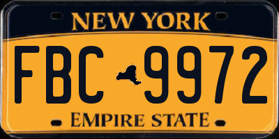 NY license plate FBC9972