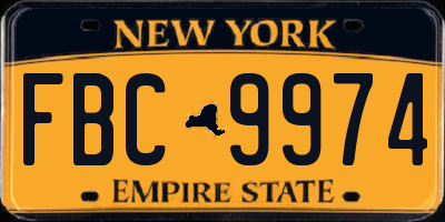 NY license plate FBC9974