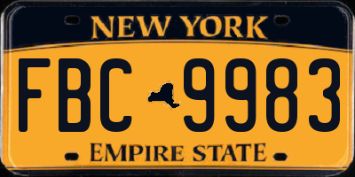NY license plate FBC9983