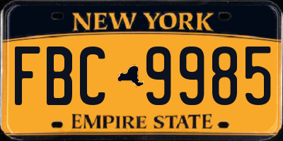 NY license plate FBC9985