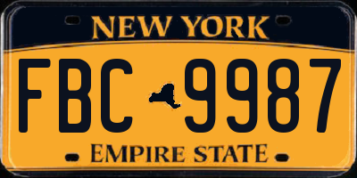 NY license plate FBC9987