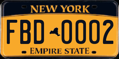 NY license plate FBD0002