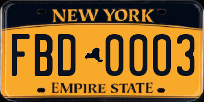 NY license plate FBD0003