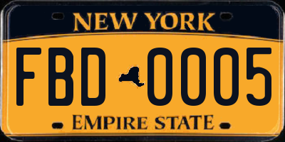 NY license plate FBD0005