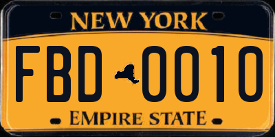 NY license plate FBD0010