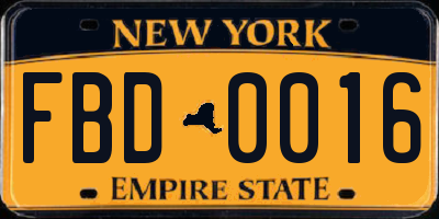 NY license plate FBD0016