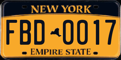 NY license plate FBD0017