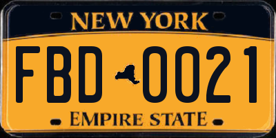NY license plate FBD0021