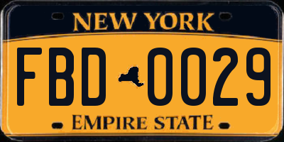 NY license plate FBD0029