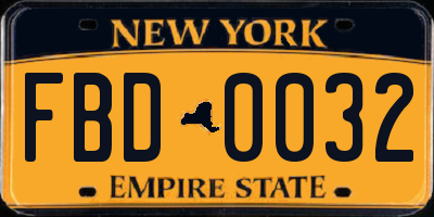 NY license plate FBD0032