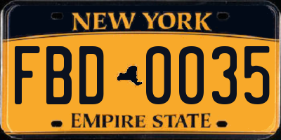 NY license plate FBD0035