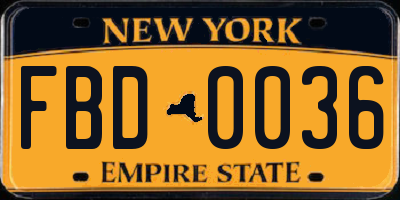 NY license plate FBD0036