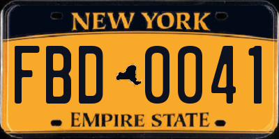 NY license plate FBD0041