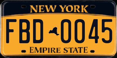 NY license plate FBD0045